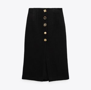 New Zara Textured Skirt With Gold Buttons - 8964/796